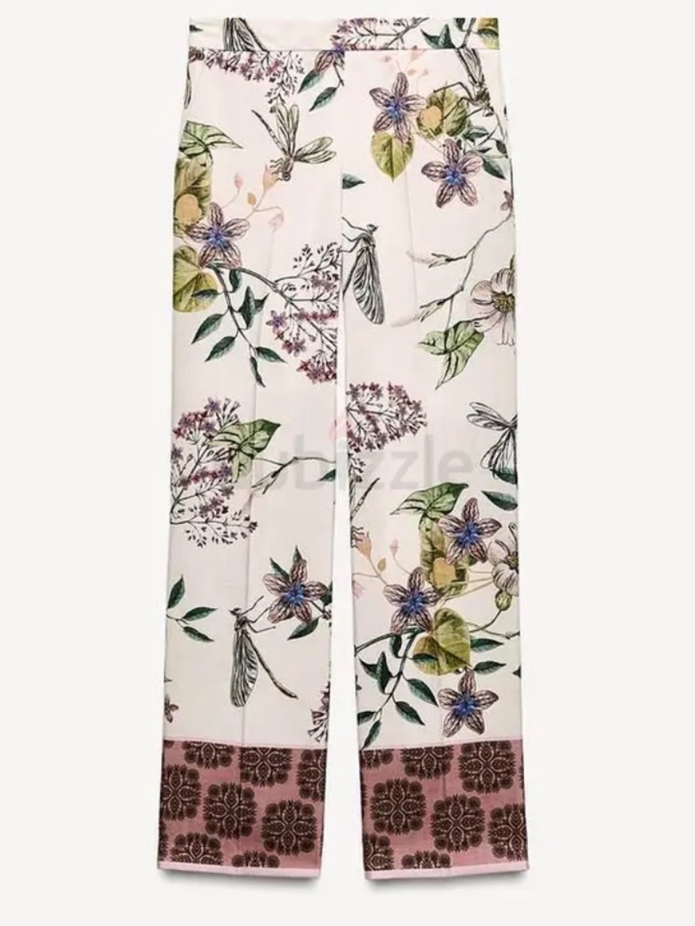 Zara NWT floral wide leg botanical geo printed pants sz s tropical vaca summer
